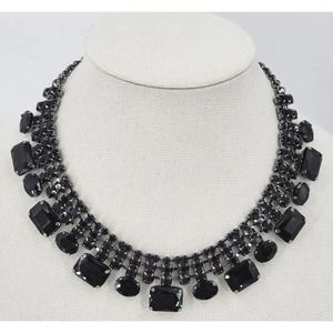 St. Thomas Black RHINESTONE Gun Metal Tone Multi Strand Collar Bib Necklace